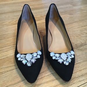 J.Crew Black velour gemstone heels size 7